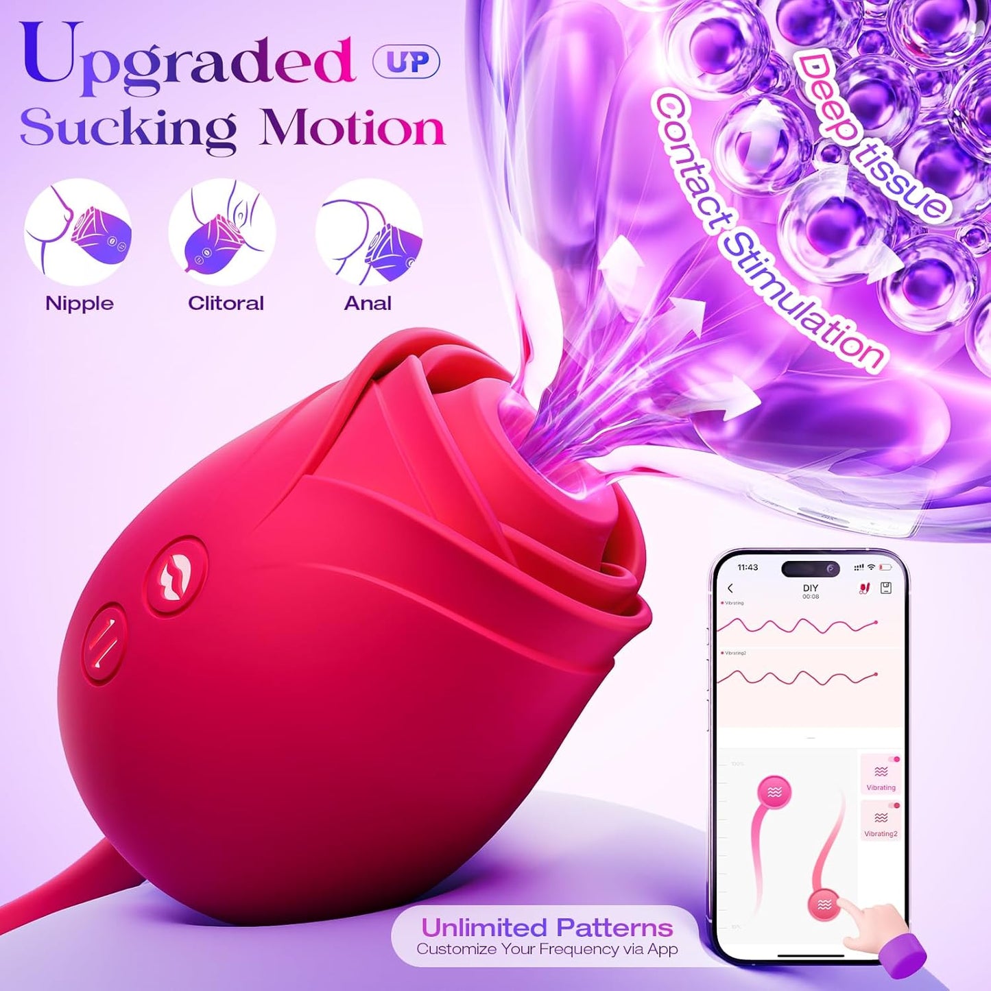 🌹 APP-Control Rose Vibrator  📱 Smart APP Control 💨 Powerful Clitoral Suction 💖 G-Spot Thrusting Stimulation 🔟 10 Exciting Modes