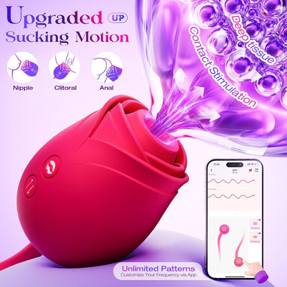 🌹 APP-Control Rose Vibrator  📱 Smart APP Control 💨 Powerful Clitoral Suction 💖 G-Spot Thrusting Stimulation 🔟 10 Exciting Modes