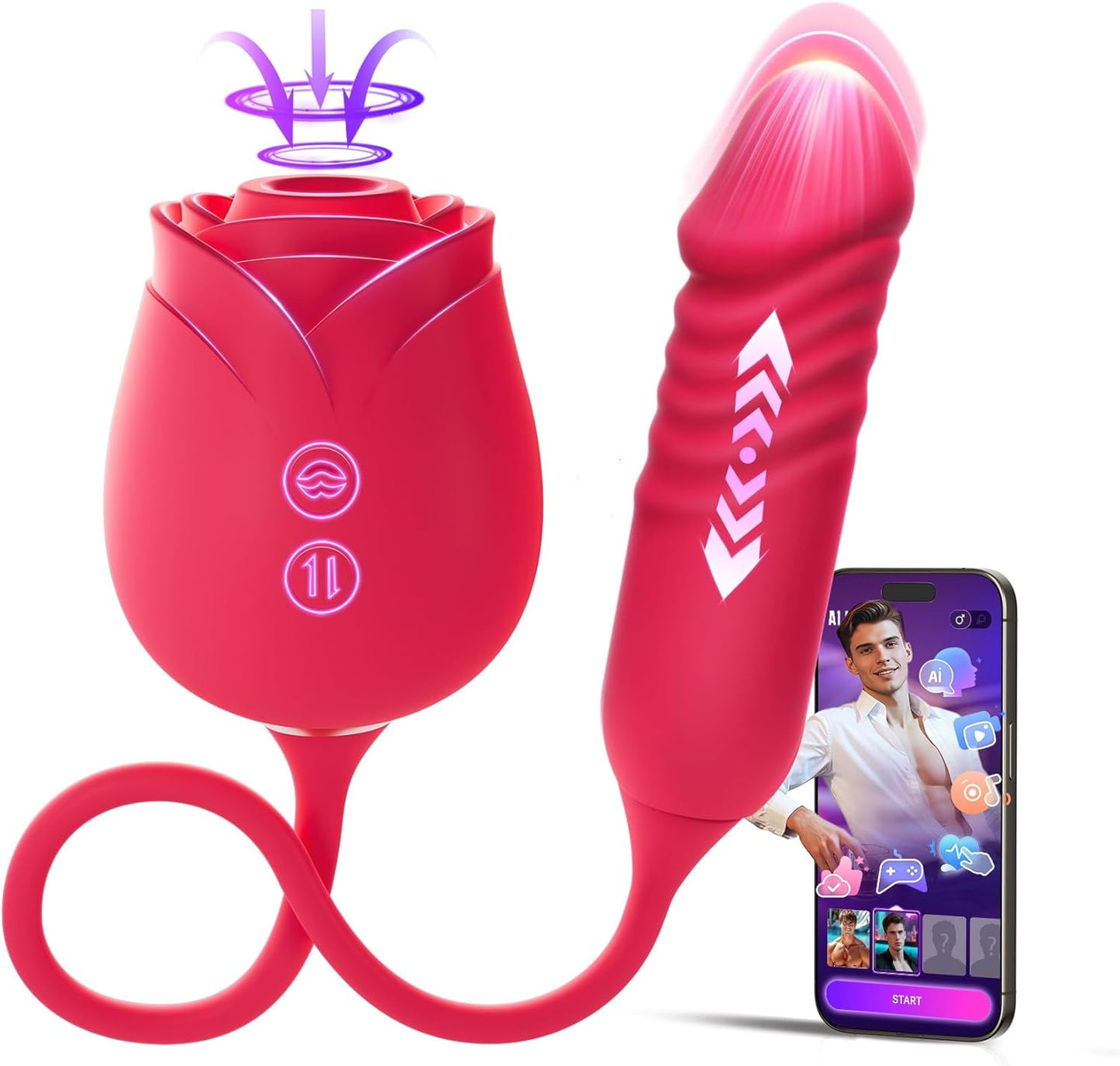 🌹 APP-Control Rose Vibrator  📱 Smart APP Control 💨 Powerful Clitoral Suction 💖 G-Spot Thrusting Stimulation 🔟 10 Exciting Modes