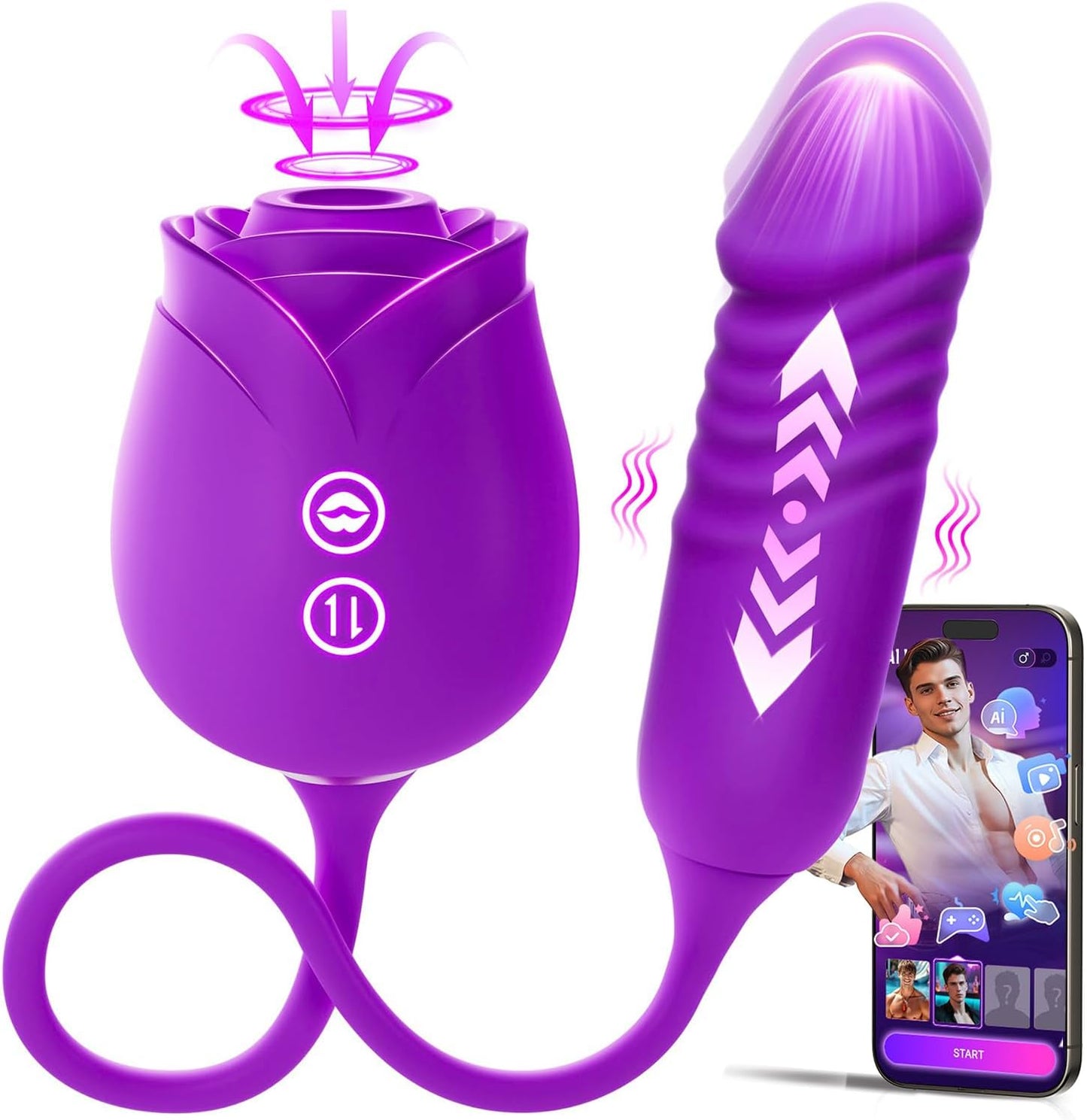 🌹 APP-Control Rose Vibrator  📱 Smart APP Control 💨 Powerful Clitoral Suction 💖 G-Spot Thrusting Stimulation 🔟 10 Exciting Modes