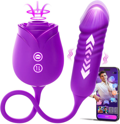 🌹 APP-Control Rose Vibrator  📱 Smart APP Control 💨 Powerful Clitoral Suction 💖 G-Spot Thrusting Stimulation 🔟 10 Exciting Modes