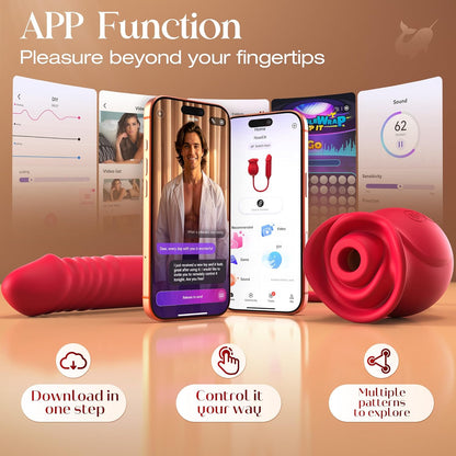 🌹 APP-Control Rose Vibrator  📱 Smart APP Control 💨 Powerful Clitoral Suction 💖 G-Spot Thrusting Stimulation 🔟 10 Exciting Modes