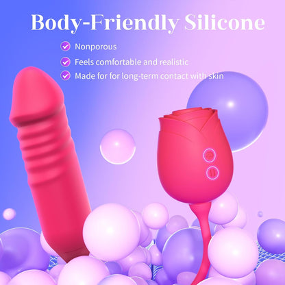 🌹 APP-Control Rose Vibrator  📱 Smart APP Control 💨 Powerful Clitoral Suction 💖 G-Spot Thrusting Stimulation 🔟 10 Exciting Modes